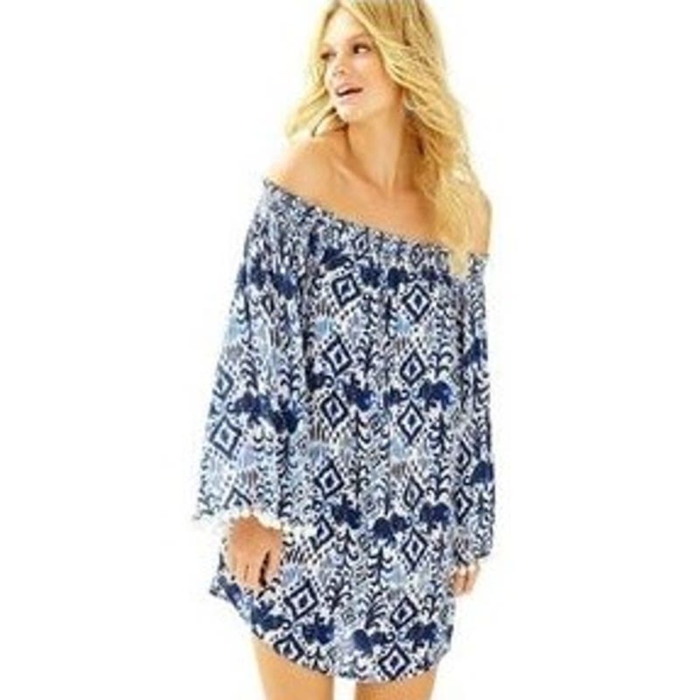 Lilly Pulitzer Off the Shoulder Nita Swim Coverup Resort Navy White Small